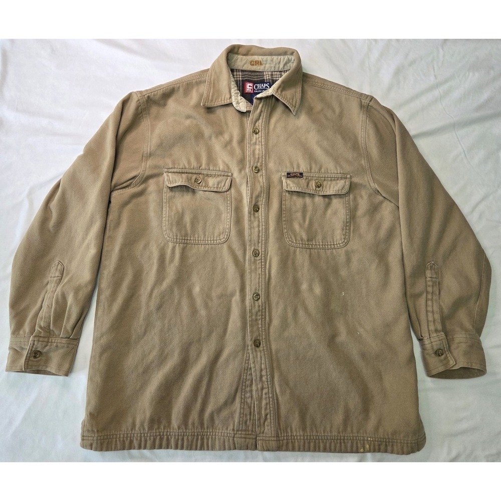 Chaps‎ Ralph Lauren Men Vtg Tan Lined Work Chore Barn Shacket FLAWS Med Oversize